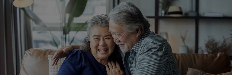 old senior asian retired couple enjoy talking conversation toget